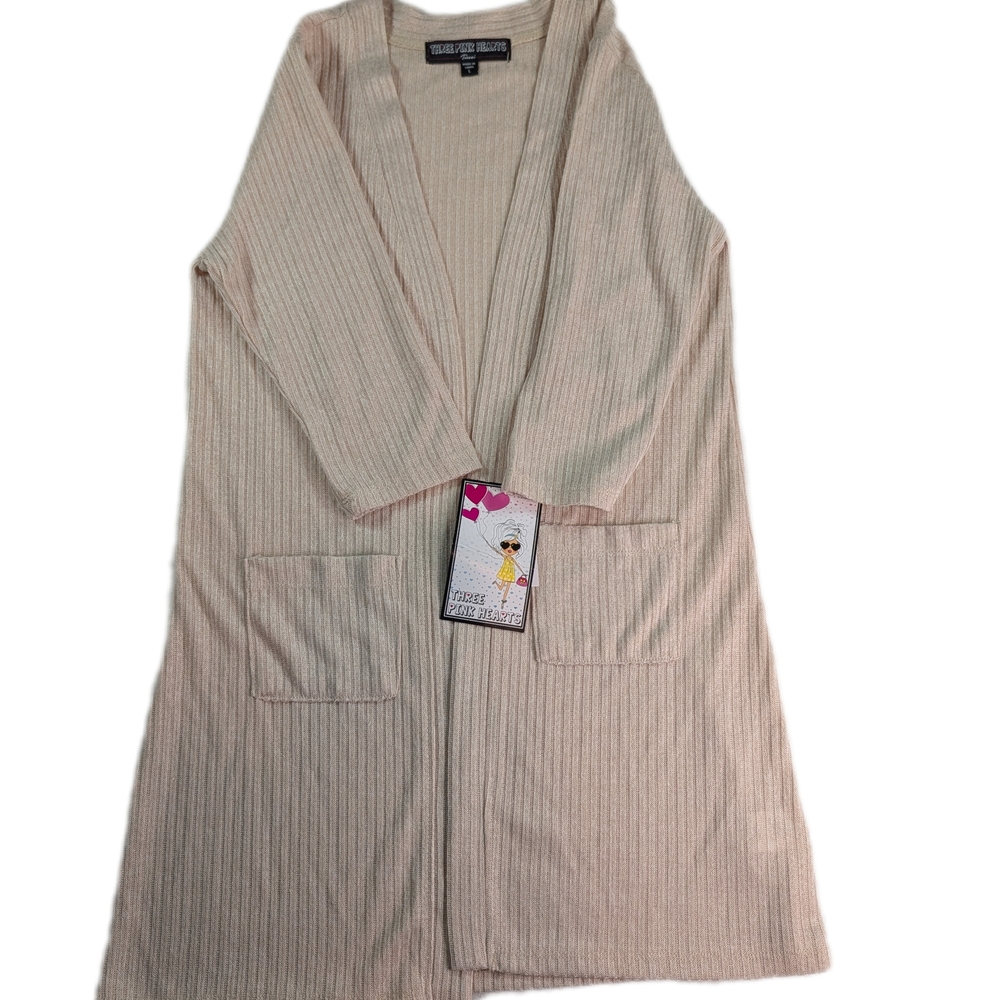 Three Pink Hearts NavyTan Girls Cardigan Size L